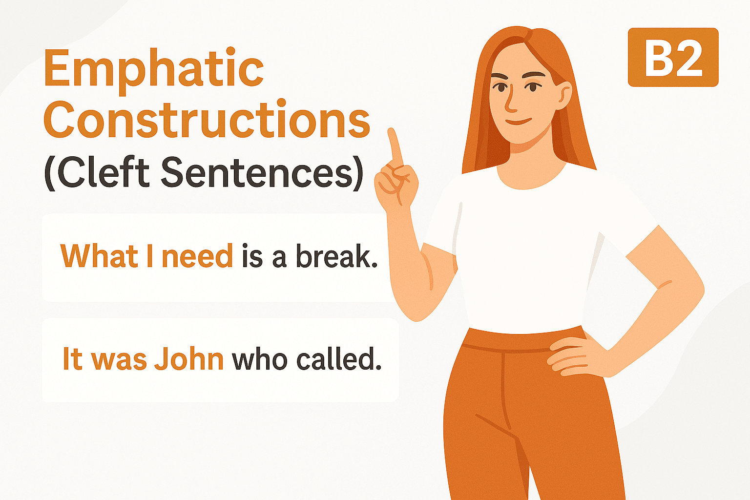 Урок 10 (B2): Эмфатические конструкции (Cleft sentences: "What I need is...", "It was John who...")